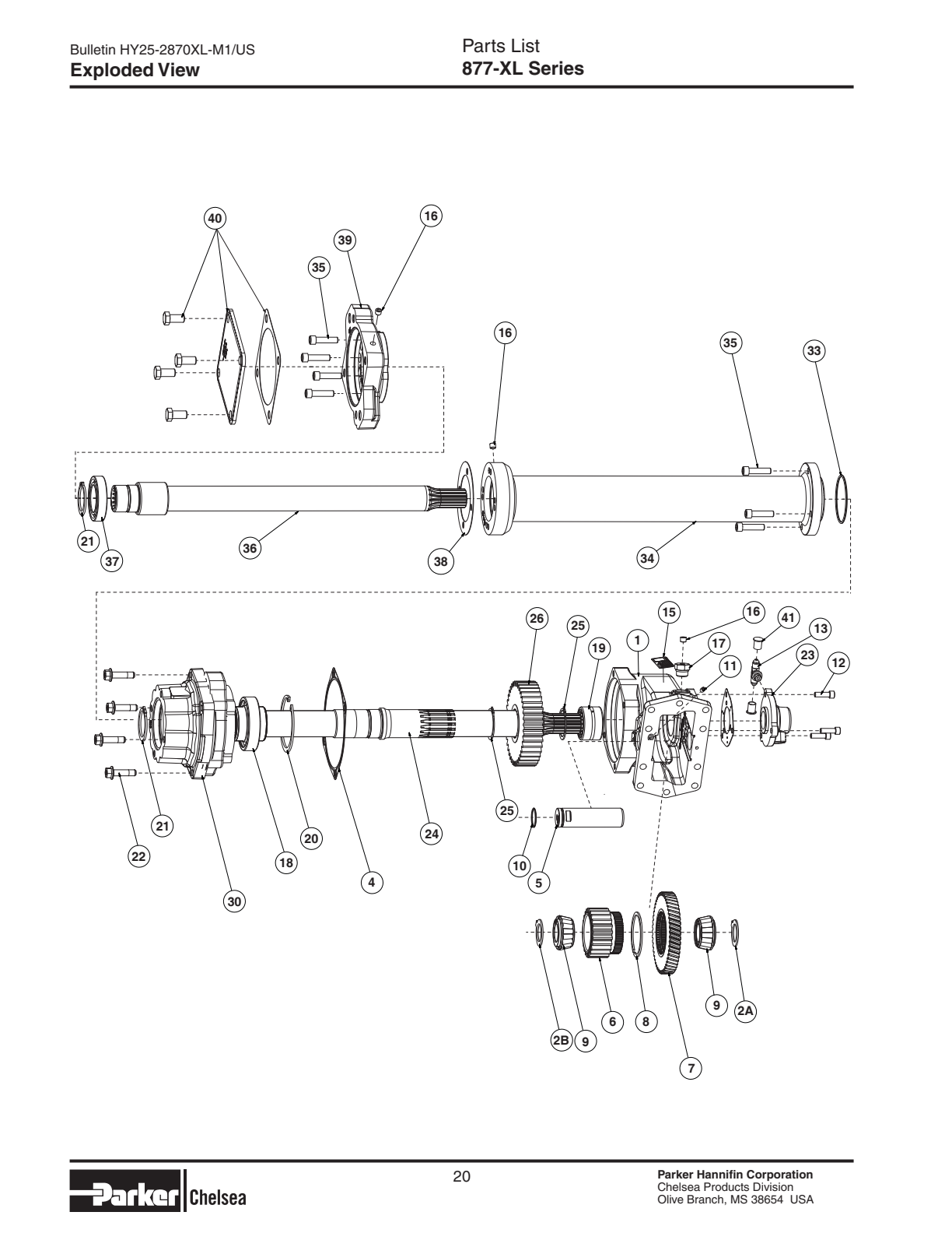 Chelsea PTO 877L Parts List Bill of Materials 877-XL Series exploded-view diagram