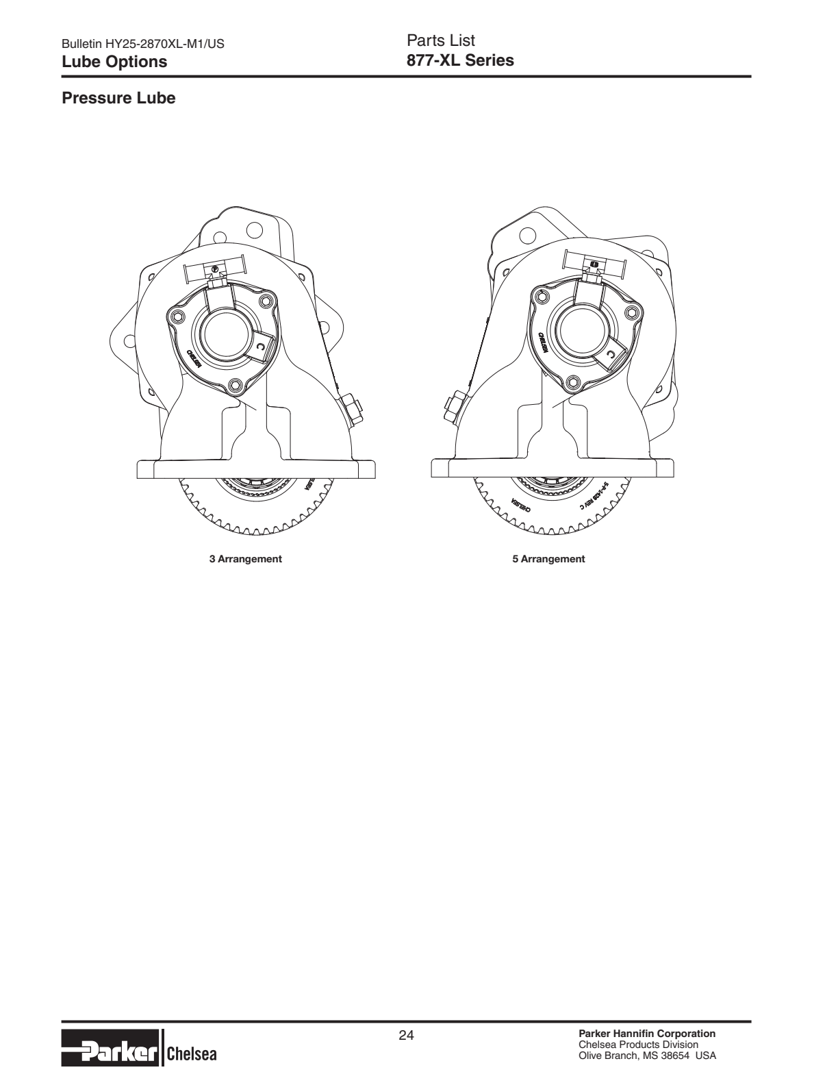 Chelsea PTO 877L Output Options 877-XL Series Pump Flange & Shaft Dimensions exploded-view diagram