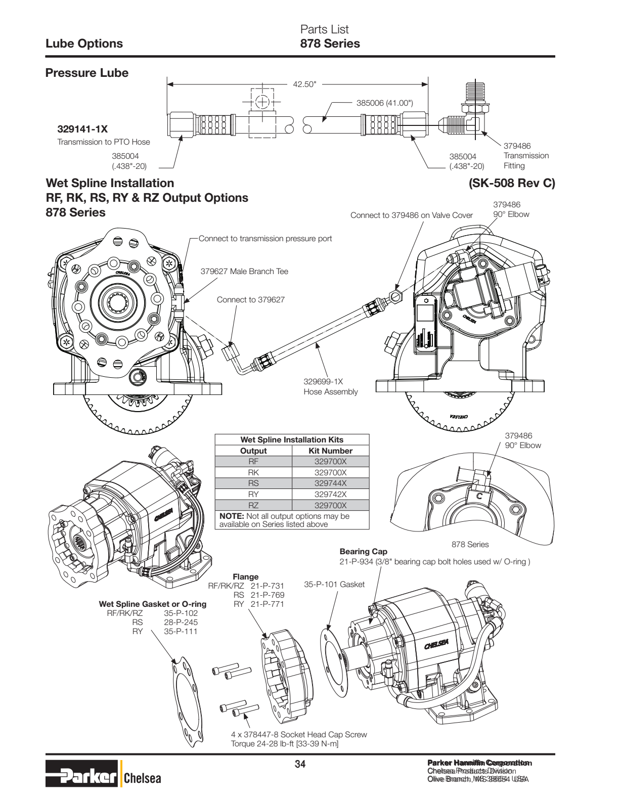 Chelsea PTO CHELSEA-PTO-871 Output Options 878 Series Flange & Shaft Dimensions Companion Flange Mount exploded-view diagram