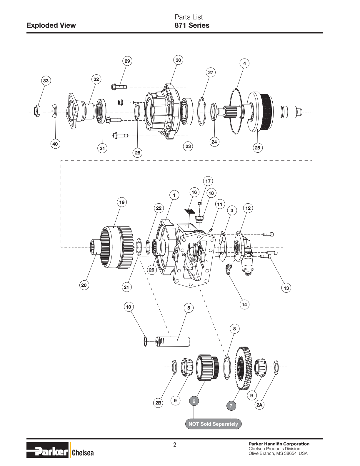 Chelsea PTO 871 Parts List Bill of Materials 871 Series exploded-view diagram