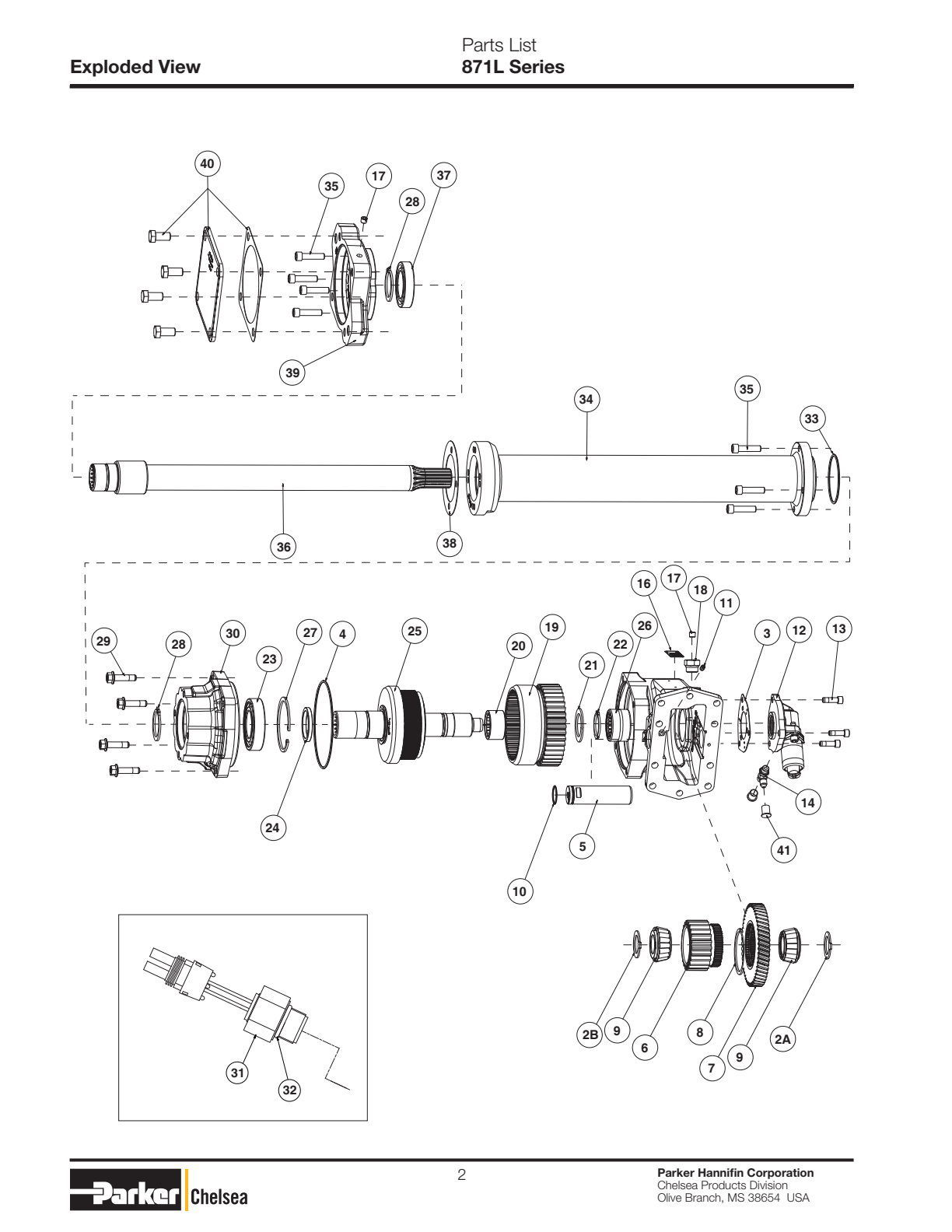 Chelsea PTO 871L Parts List Bill of Materials 871L Series exploded-view diagram
