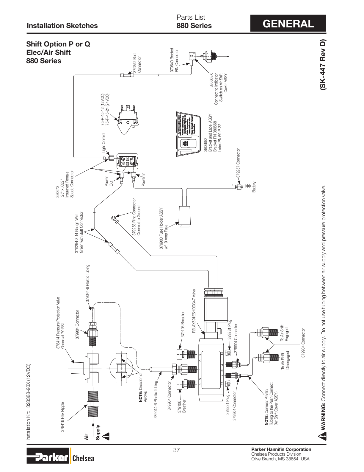 Chelsea PTO 880 Power Take-Off Air Control Parts 880 Series exploded-view diagram