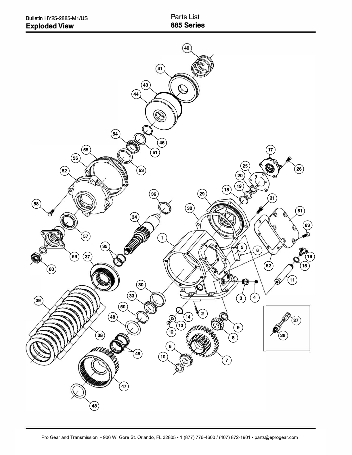 Chelsea PTO 885 Parts List Bill of Materials 885 Series exploded-view diagram