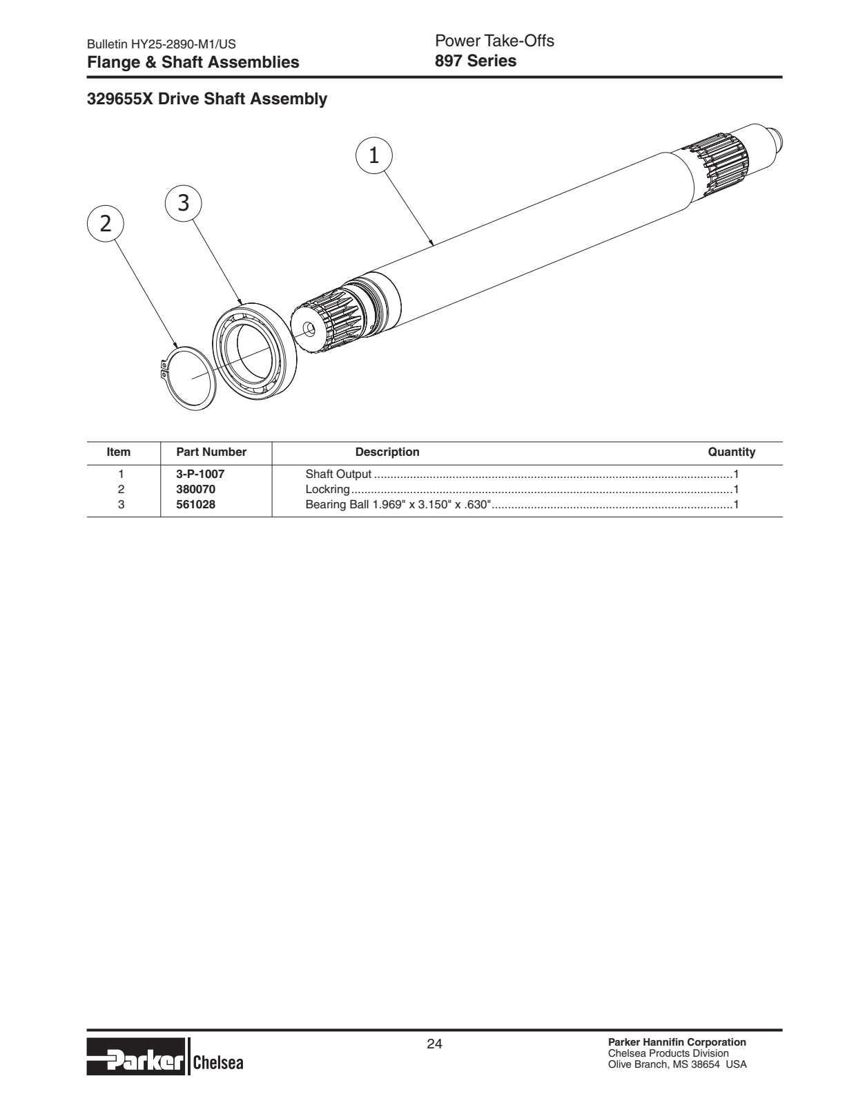 Chelsea PTO 890 Assembly & Installation Kits 890 Series 329645-1X Kit Bracket & Hose Assembly exploded-view diagram