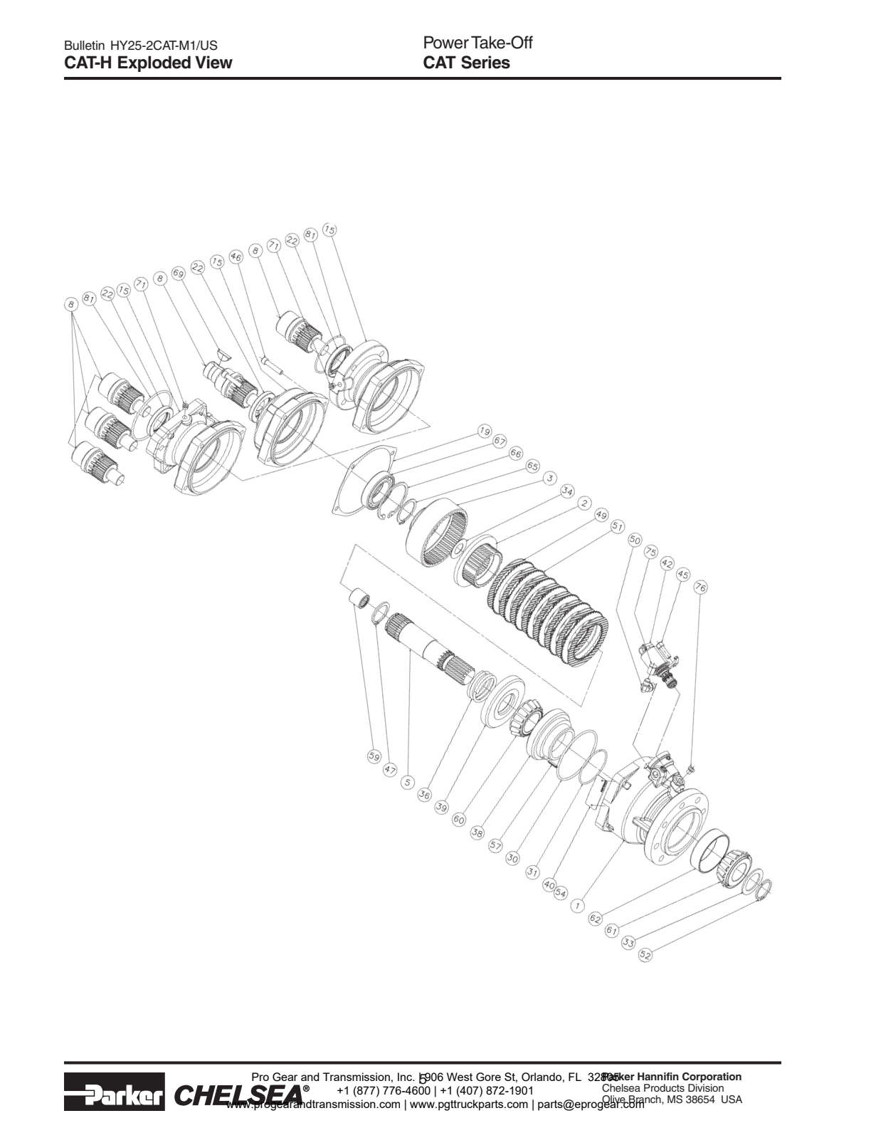 Chelsea PTO CAT D Power Take-Off Cat-H Bill of Materials CAT Series exploded-view diagram