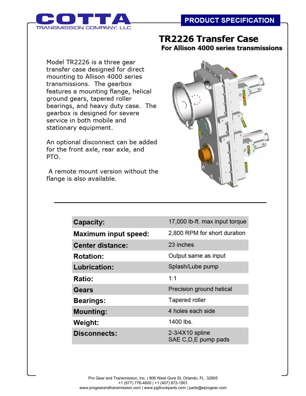 Cotta TRANSFERCASE-TR2226 Parts Manual page 2