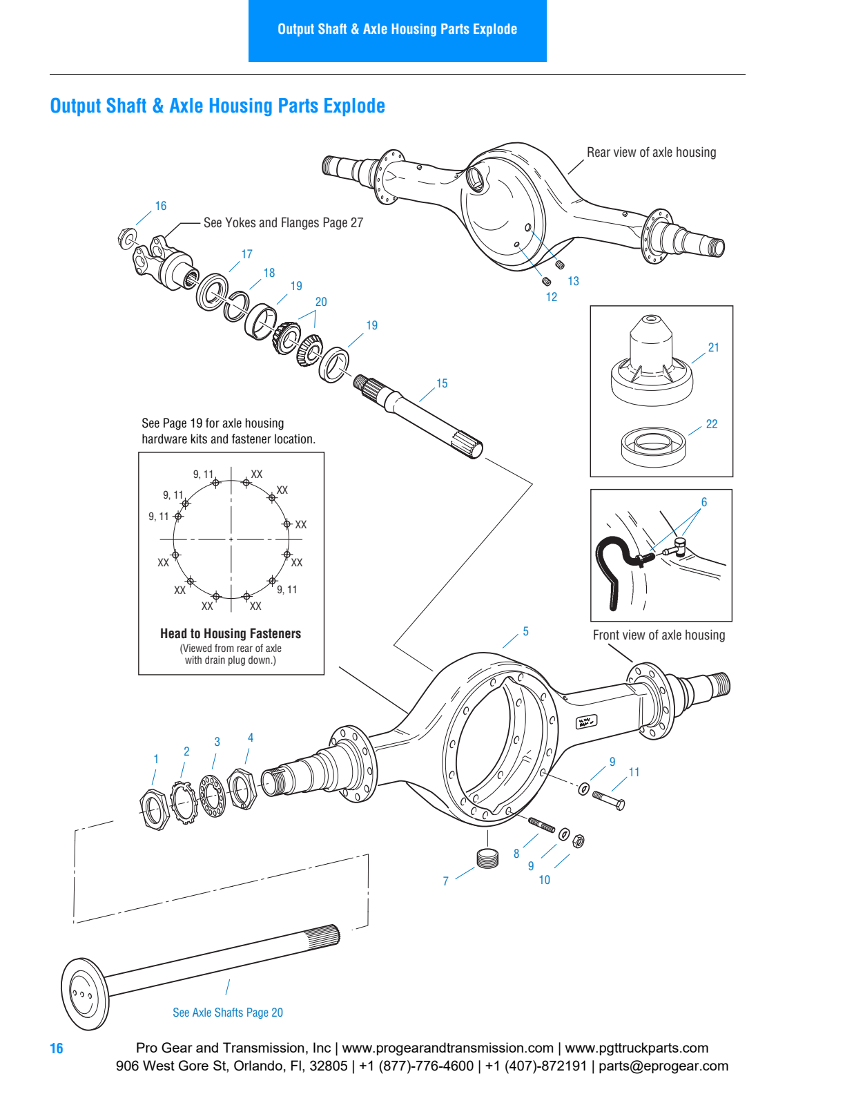 Dana Spicer DS405 Tandem Drive Axle Output Shaft & Axle Housing Parts List exploded-view diagram