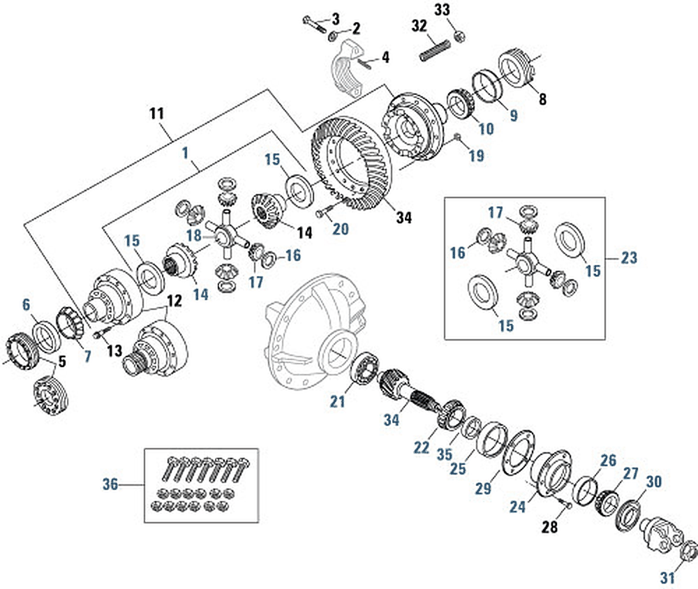 Diagrama de despiece: Eje trasero - diagrama adicional, Dana Spicer DS405