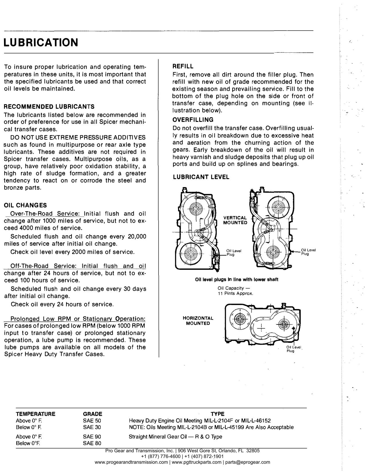 Spicer 791 Transfer Case Manual page 8: To insure proper lubrication and operating tem