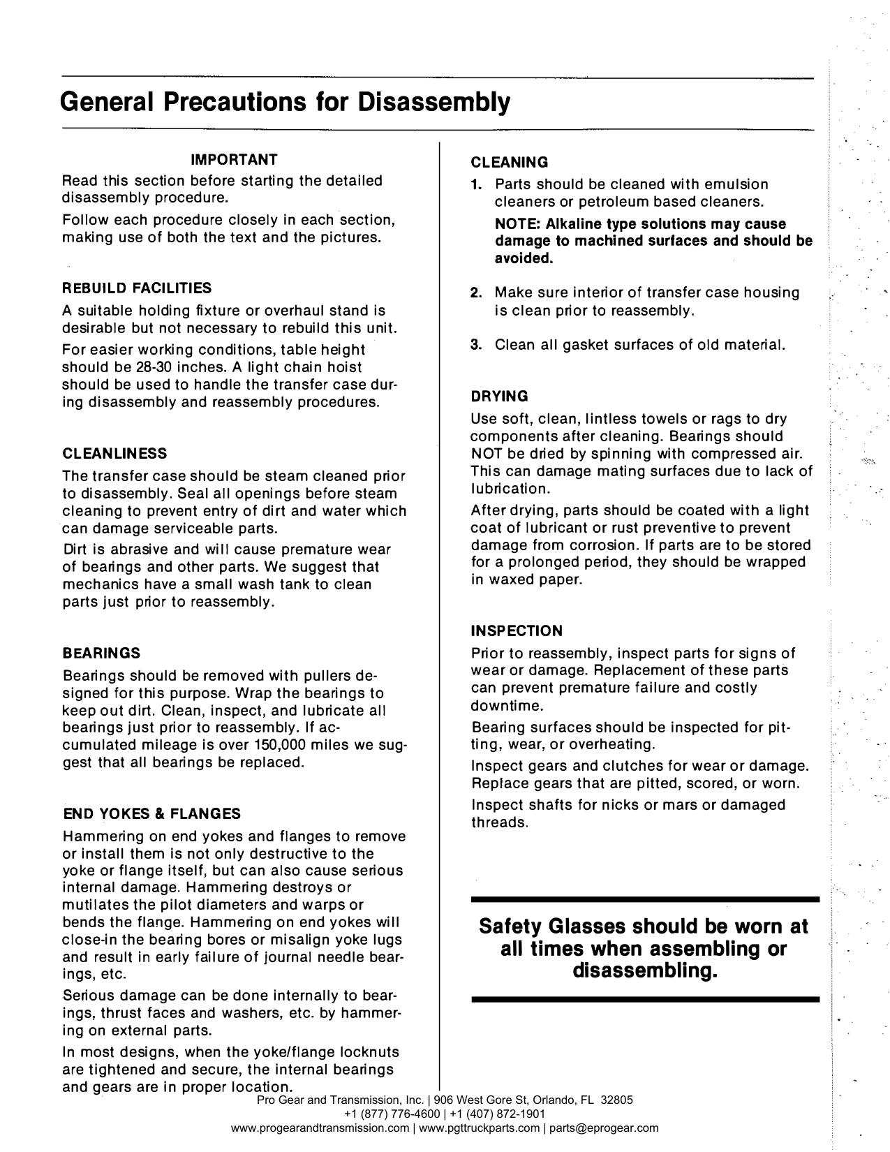 Spicer 791 Transfer Case Manual page 19: General Precautions for Disassembly