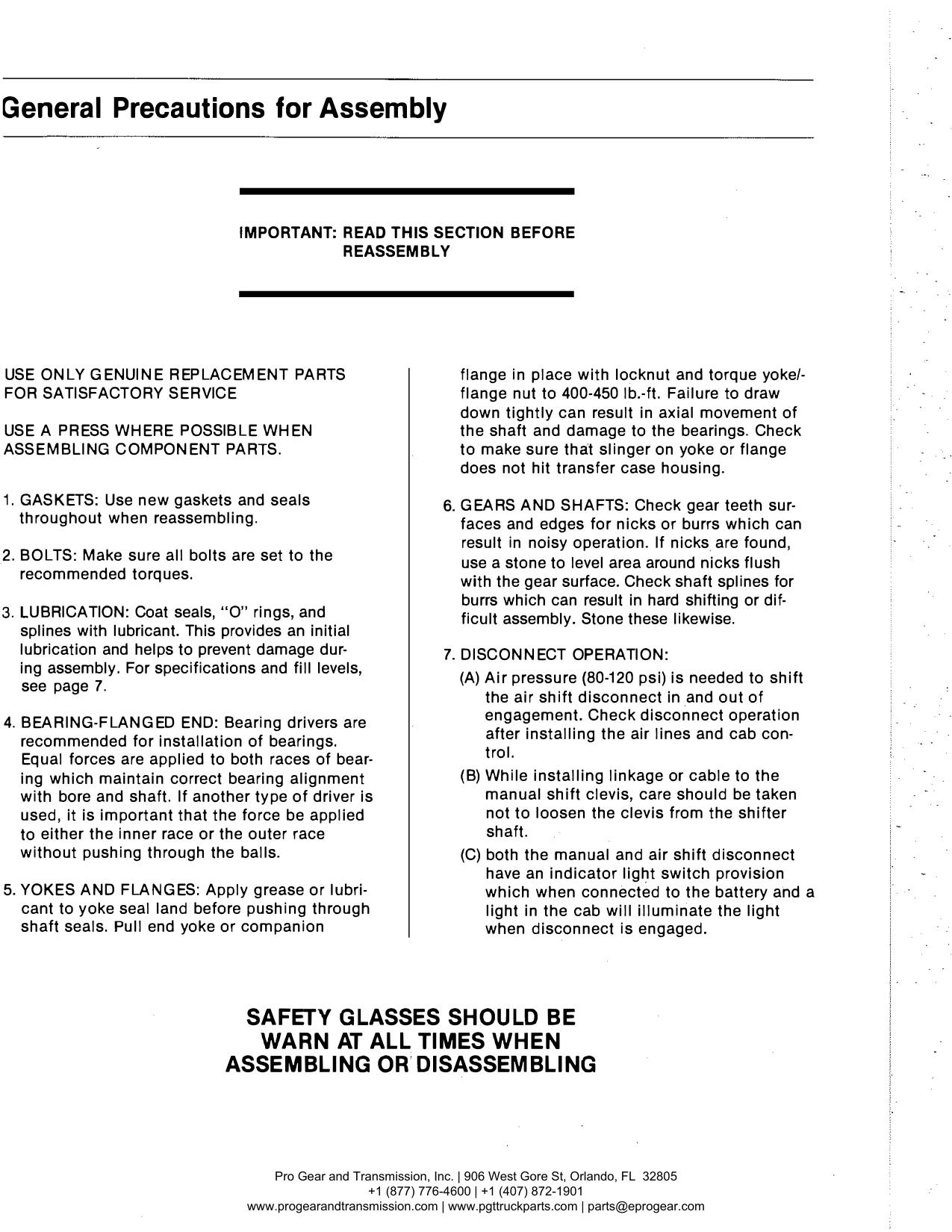 Spicer 791 Transfer Case Manual page 34: General Precautions for Assembly