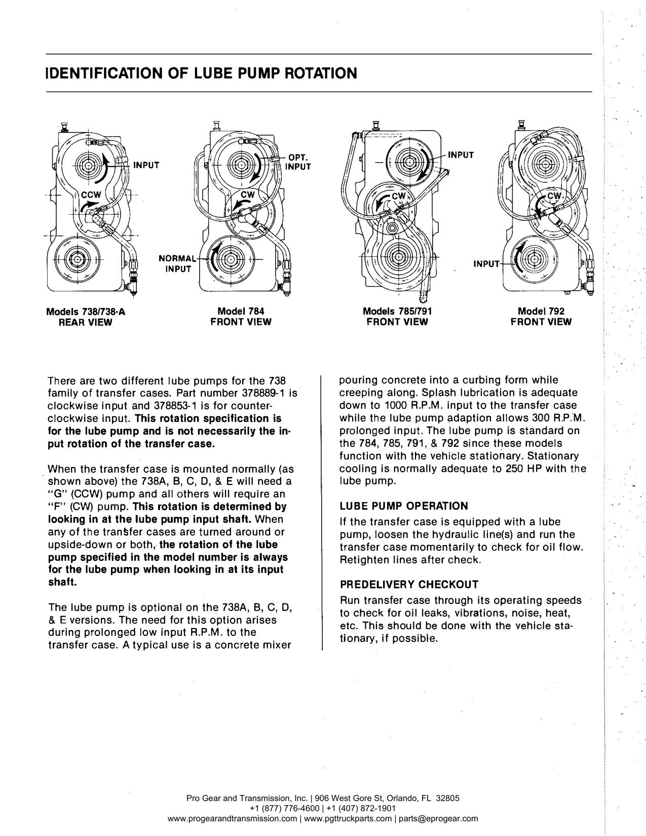 Spicer 791 Transfer Case Manual page 51: Identification Of Lube Pump Rotation