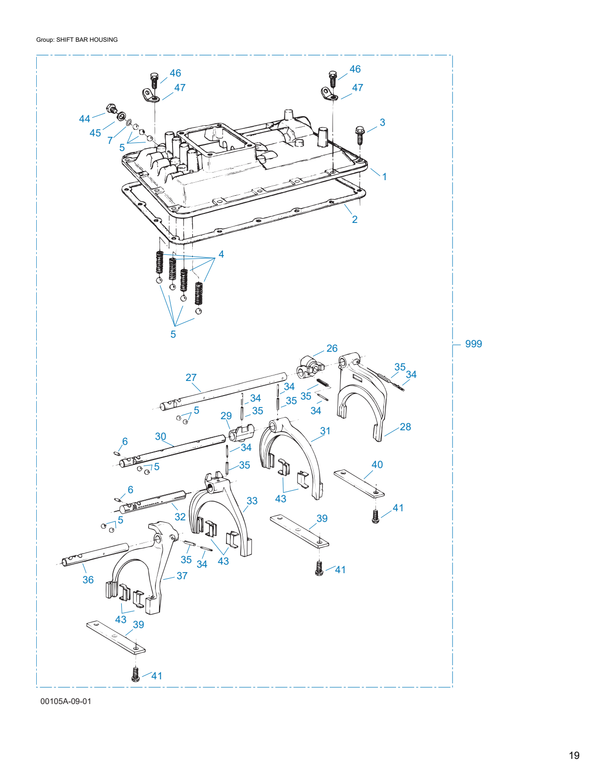 Diagrama de despiece: Carcasa de barras de cambio, Eaton Fuller F-5505B-DM3