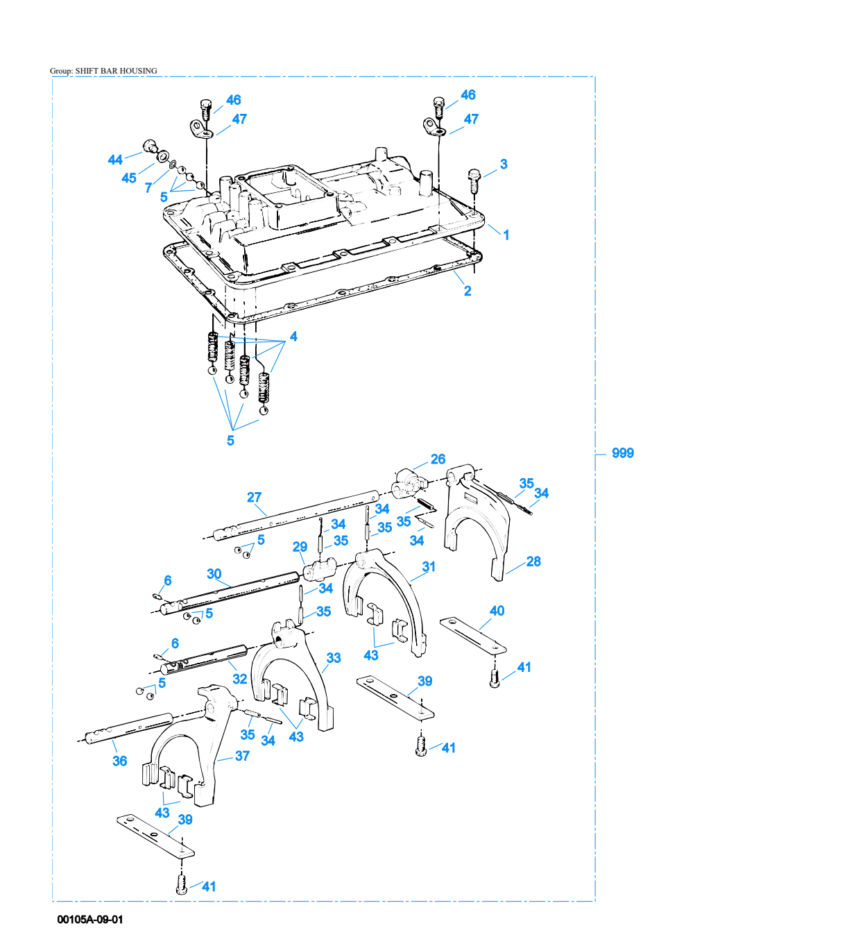 Eaton Fuller F-6405B-DM3 Shift Bar Housing exploded-view diagram