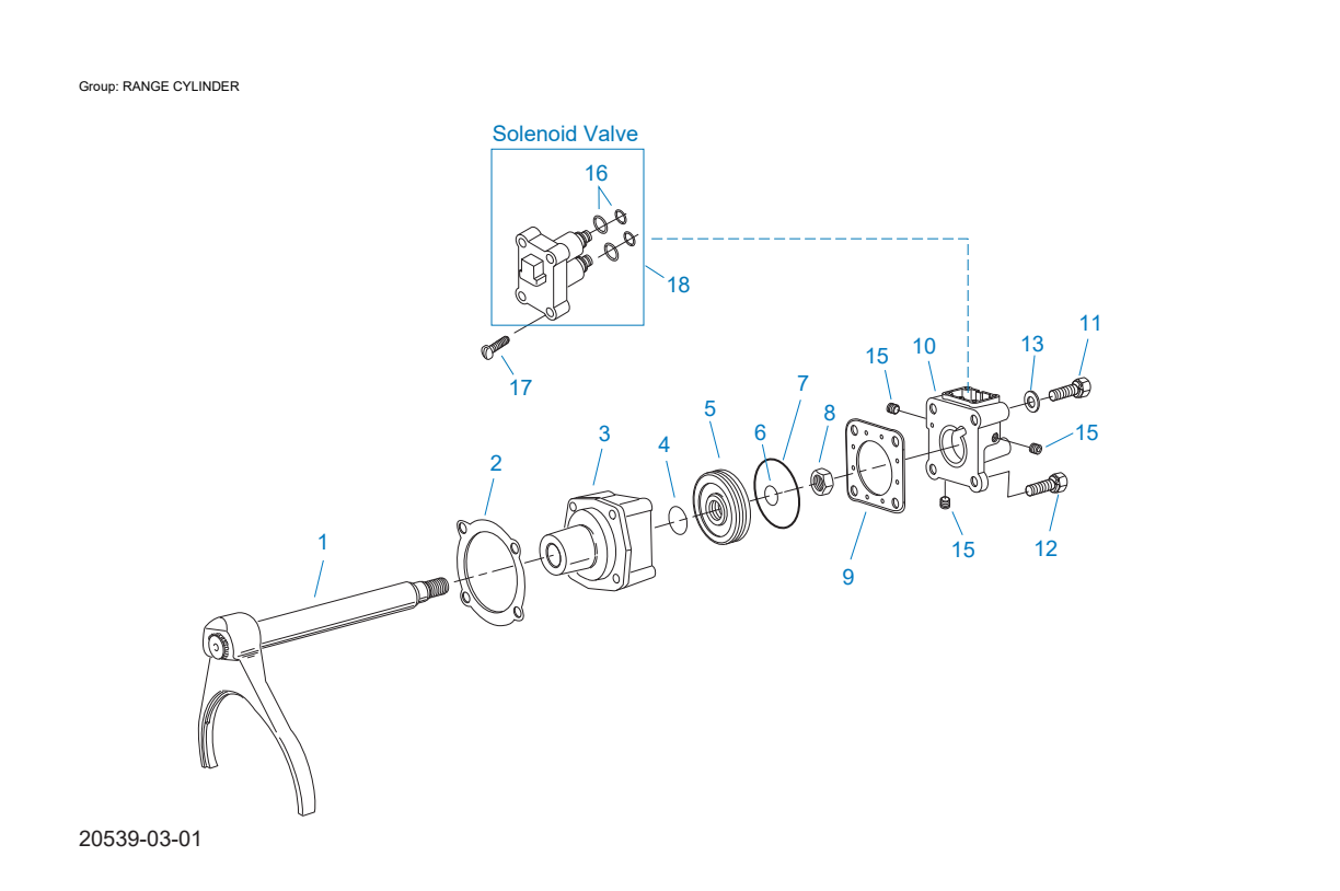 Eaton Fuller FO-12E310C-VAS Range Cylinder exploded-view diagram