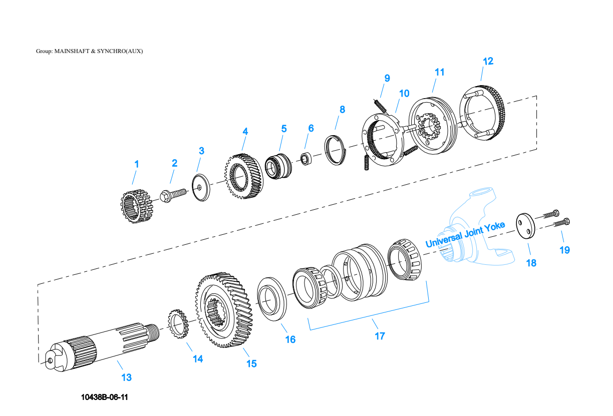 Eaton Fuller FO-16D313E-LEP Mainshaft & Synchro(Aux) exploded-view diagram