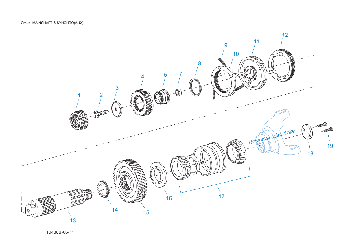 Eaton Fuller FO-18E313A-MHP Mainshaft & Synchro(Aux) exploded-view diagram