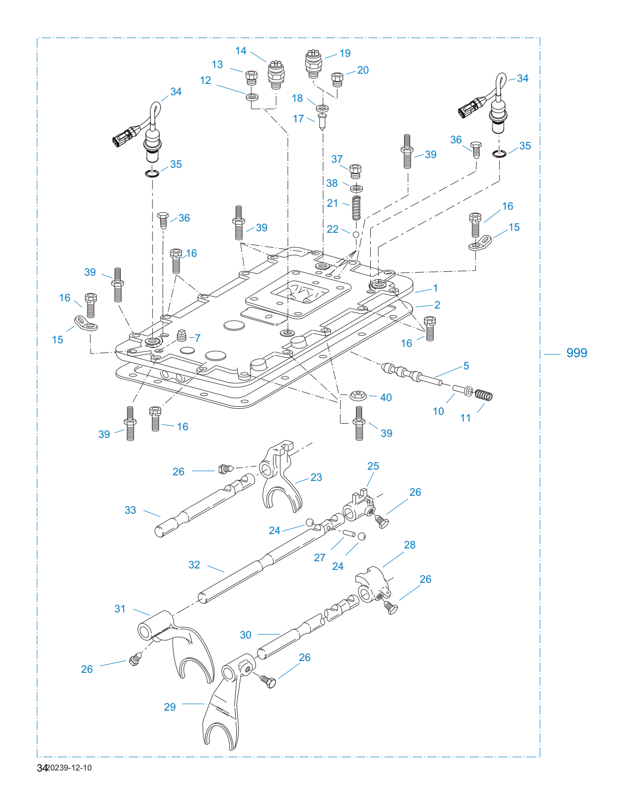 Eaton Fuller FO-18E313A-VHP Shift Bar Housing exploded-view diagram