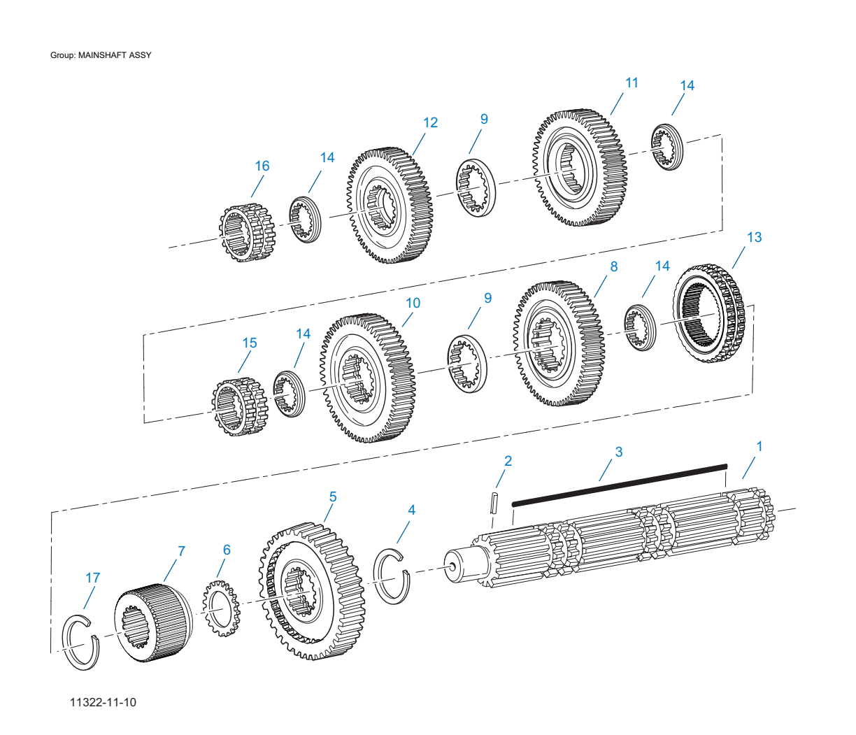 Eaton Fuller FO-22E318B-MXP Mainshaft Assy exploded-view diagram