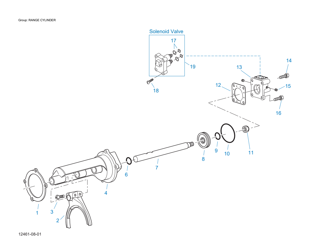 Eaton Fuller FO-22E318B-VXP Range Cylinder exploded-view diagram