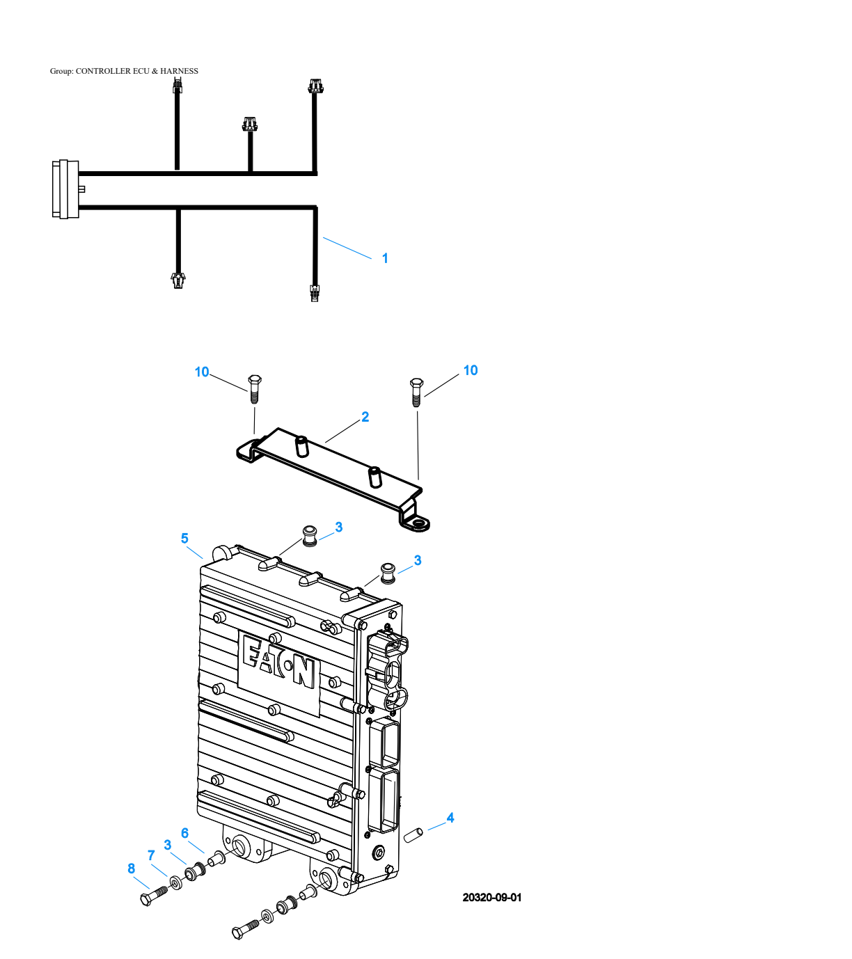 Eaton Fuller FO-6406A-ASX Controller Ecu & Harness exploded-view diagram