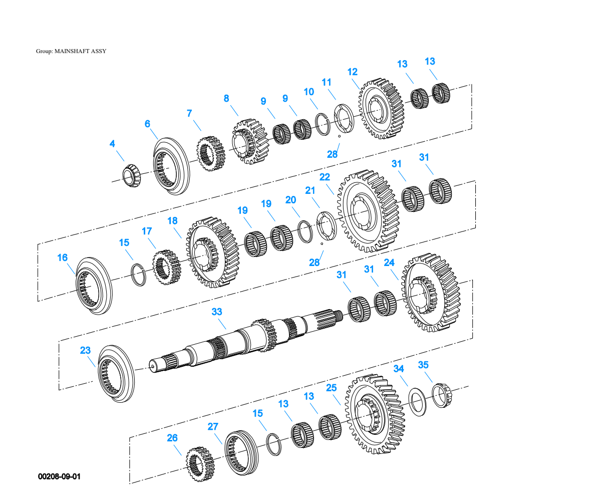 Eaton Fuller FO-8406A-ASX Mainshaft Assy exploded-view diagram