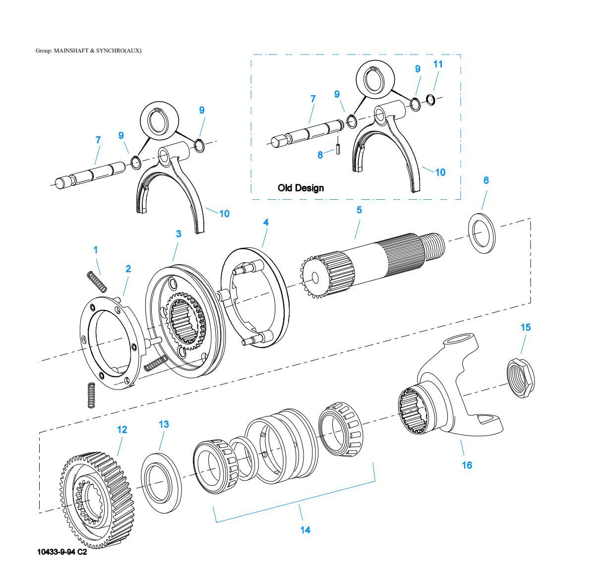 Eaton Fuller FR-13210B Mainshaft & Synchro(Aux) exploded-view diagram