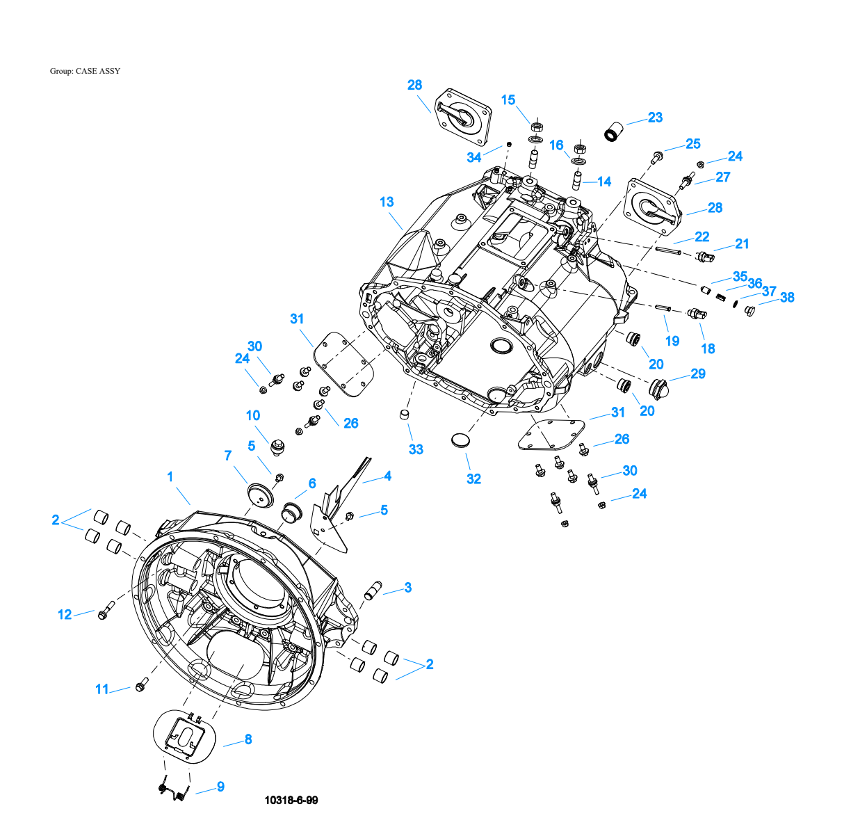 Eaton Fuller FRLO-16410C-T2 Case Assy exploded-view diagram