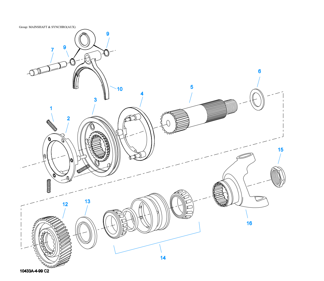 Eaton Fuller FRO-18210C Mainshaft & Synchro(Aux) exploded-view diagram