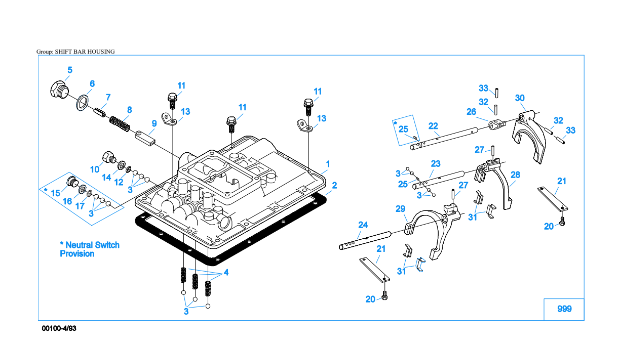 Eaton Fuller FS-4205B Shift Bar Housing exploded-view diagram