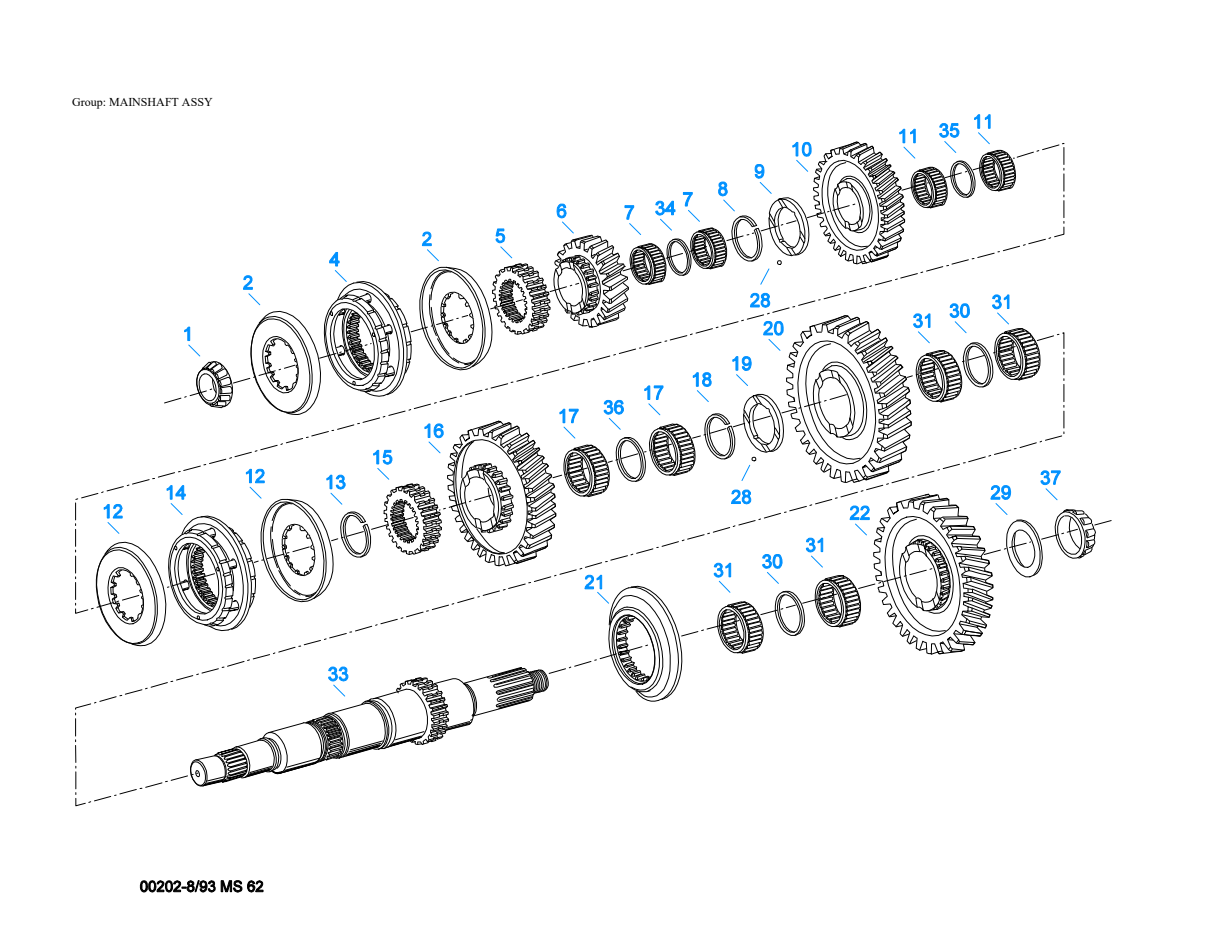 Eaton Fuller FS-6205A Mainshaft Assy exploded-view diagram