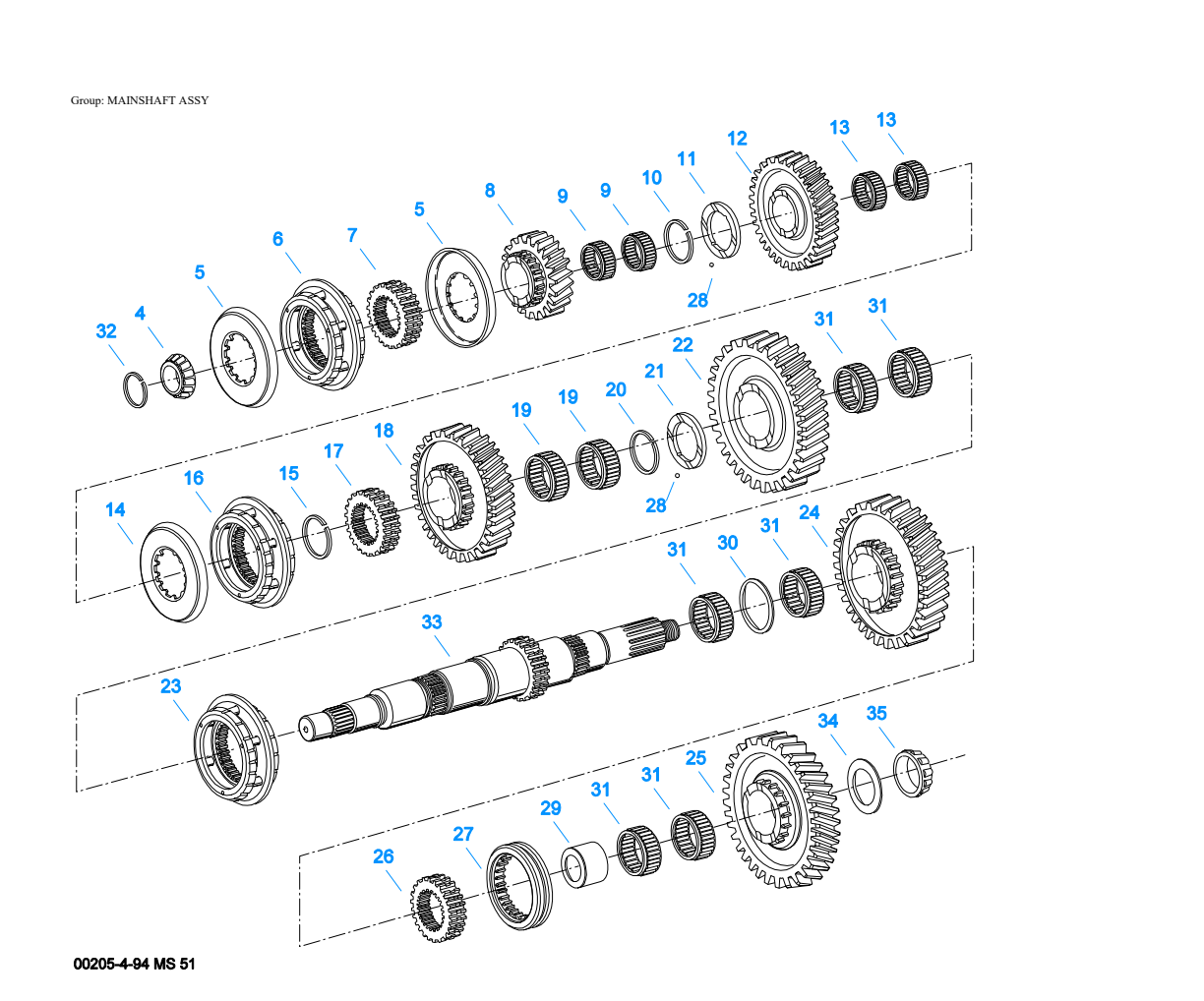 Eaton Fuller FS-6206A Mainshaft Assy exploded-view diagram