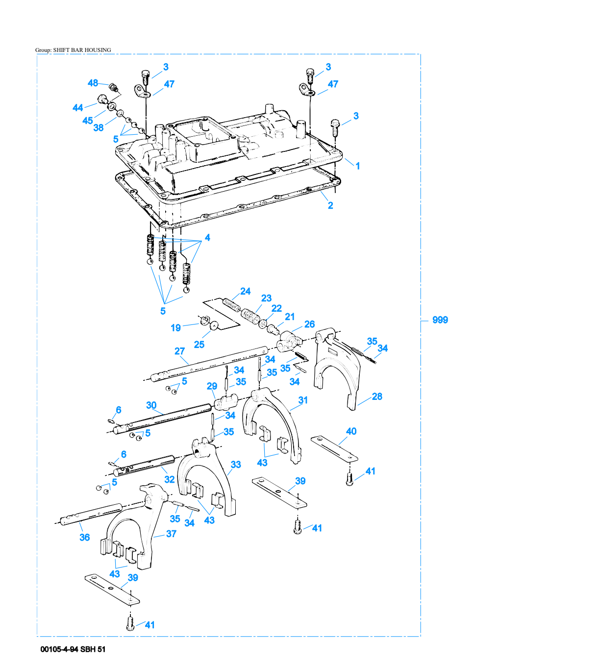 Eaton Fuller FS-6206A Shift Bar Housing exploded-view diagram