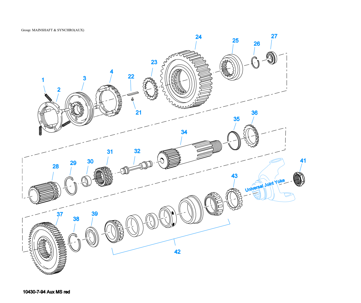 Eaton Fuller RT-7608LL Mainshaft & Synchro(Aux) exploded-view diagram