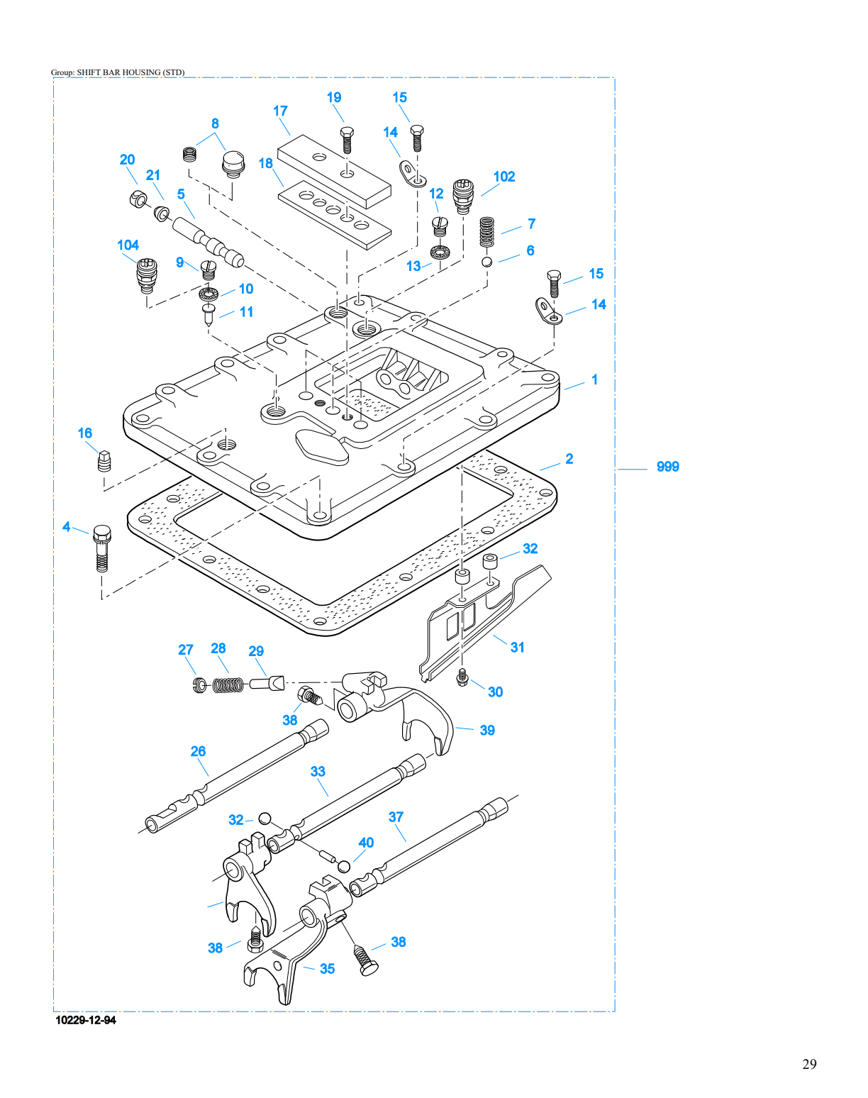Eaton Fuller RT-7608LL Shift Bar Housing (Std) exploded-view diagram