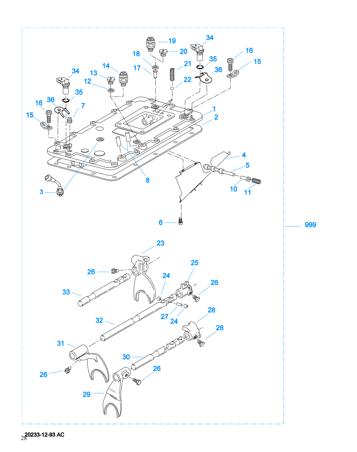 Eaton Fuller RTAO-11710B-AC Shift Bar Housing exploded-view diagram