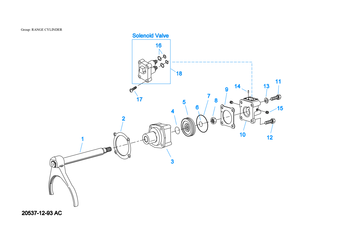 Eaton Fuller RTAO-12710B-AC Range Cylinder exploded-view diagram