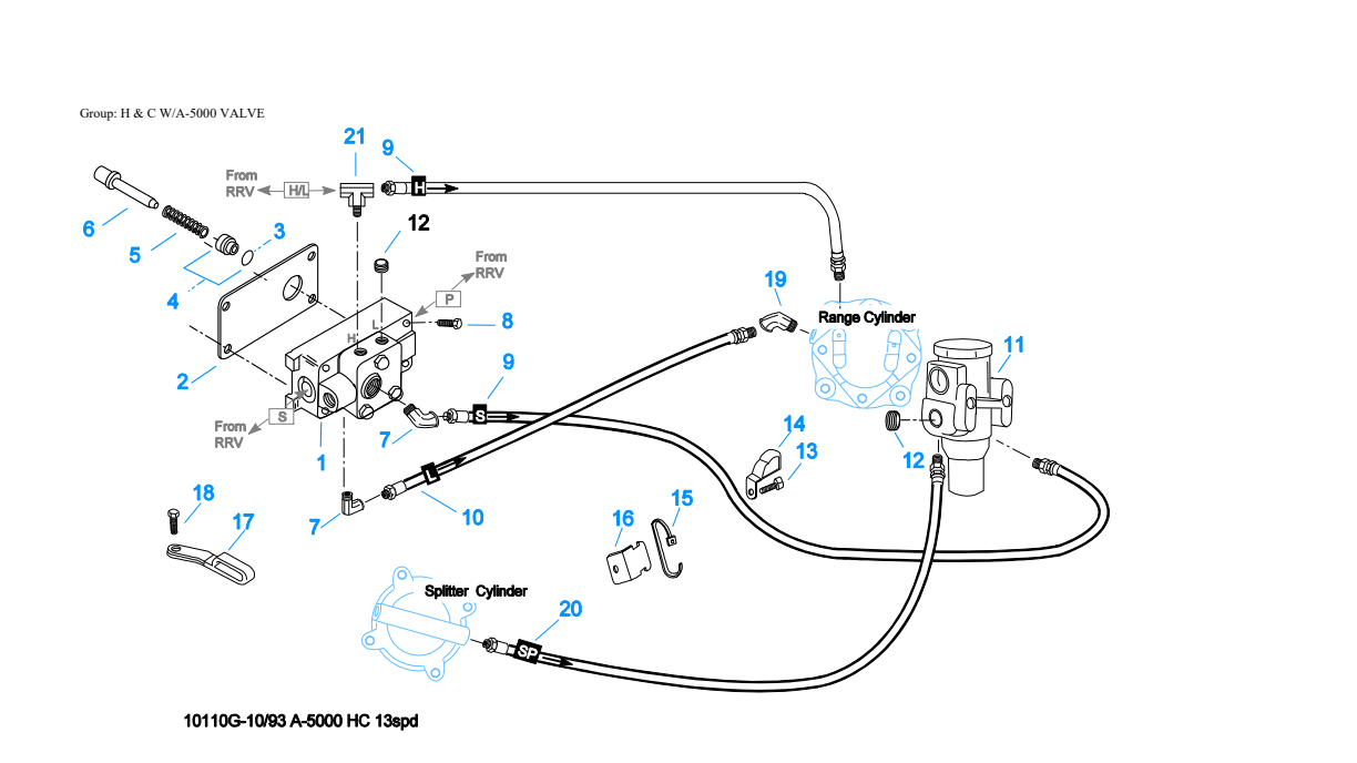 Eaton Fuller RTLO-12713A H & C W/A-5000 Valve exploded-view diagram