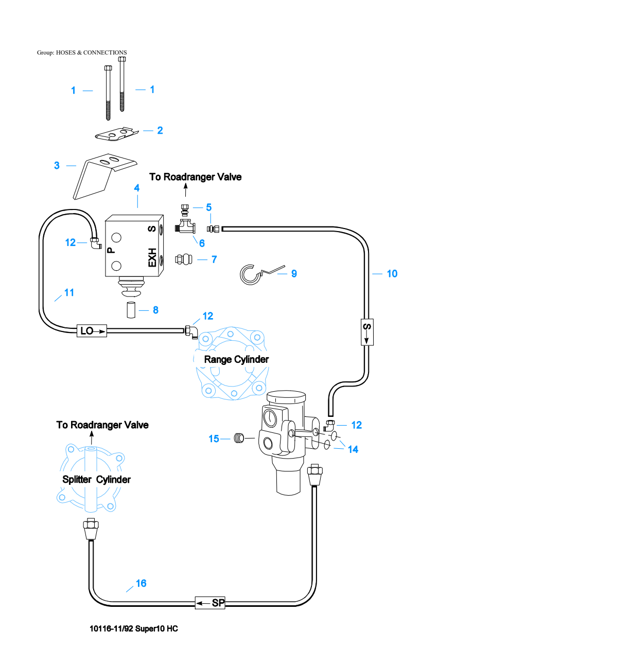 Eaton Fuller RTLO-14610A Hoses & Connections exploded-view diagram