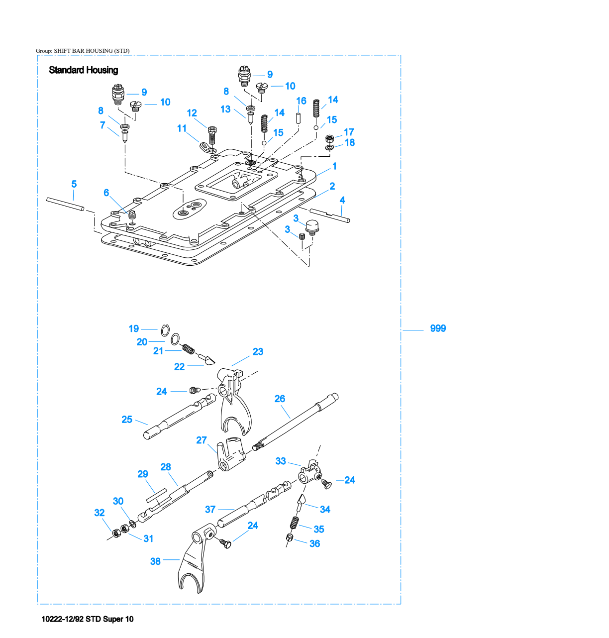Eaton Fuller RTLO-14610A Shift Bar Housing (Std) exploded-view diagram