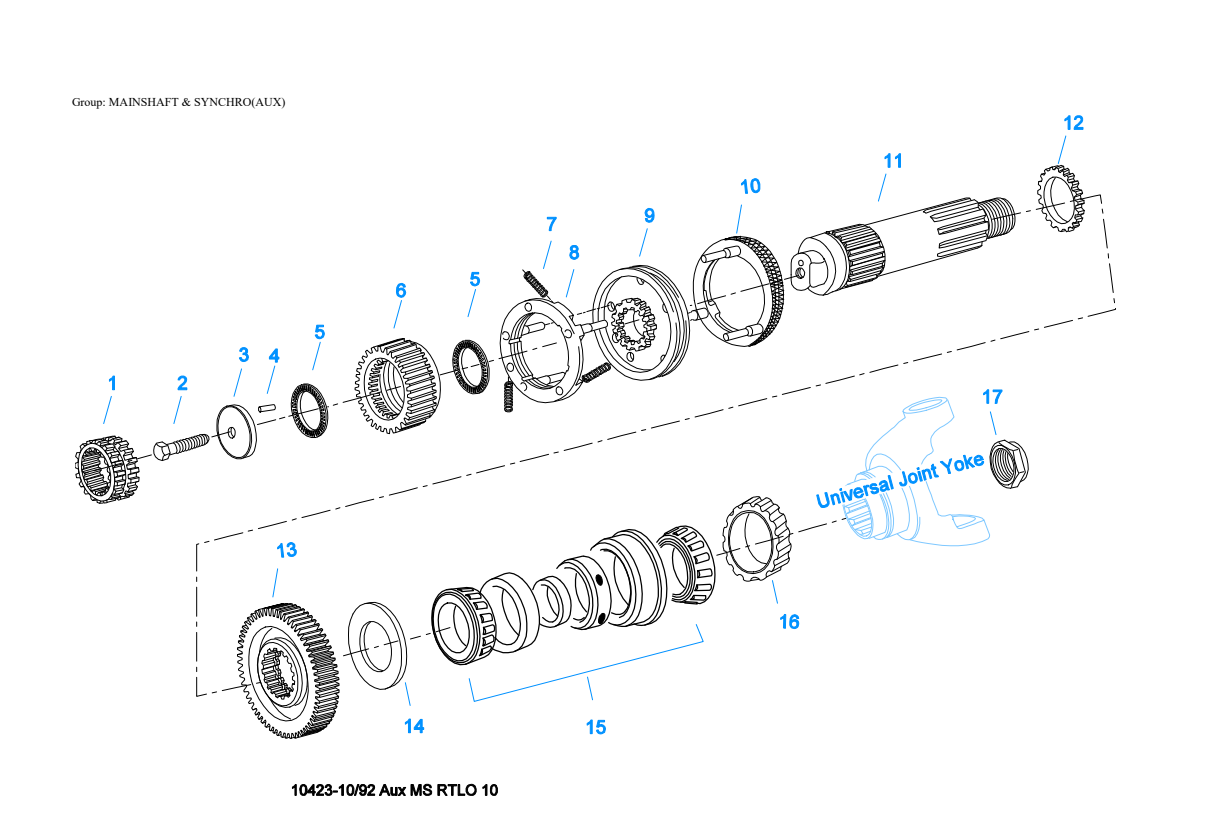 Eaton Fuller RTLO-14610B-T2 Mainshaft & Synchro(Aux) exploded-view diagram