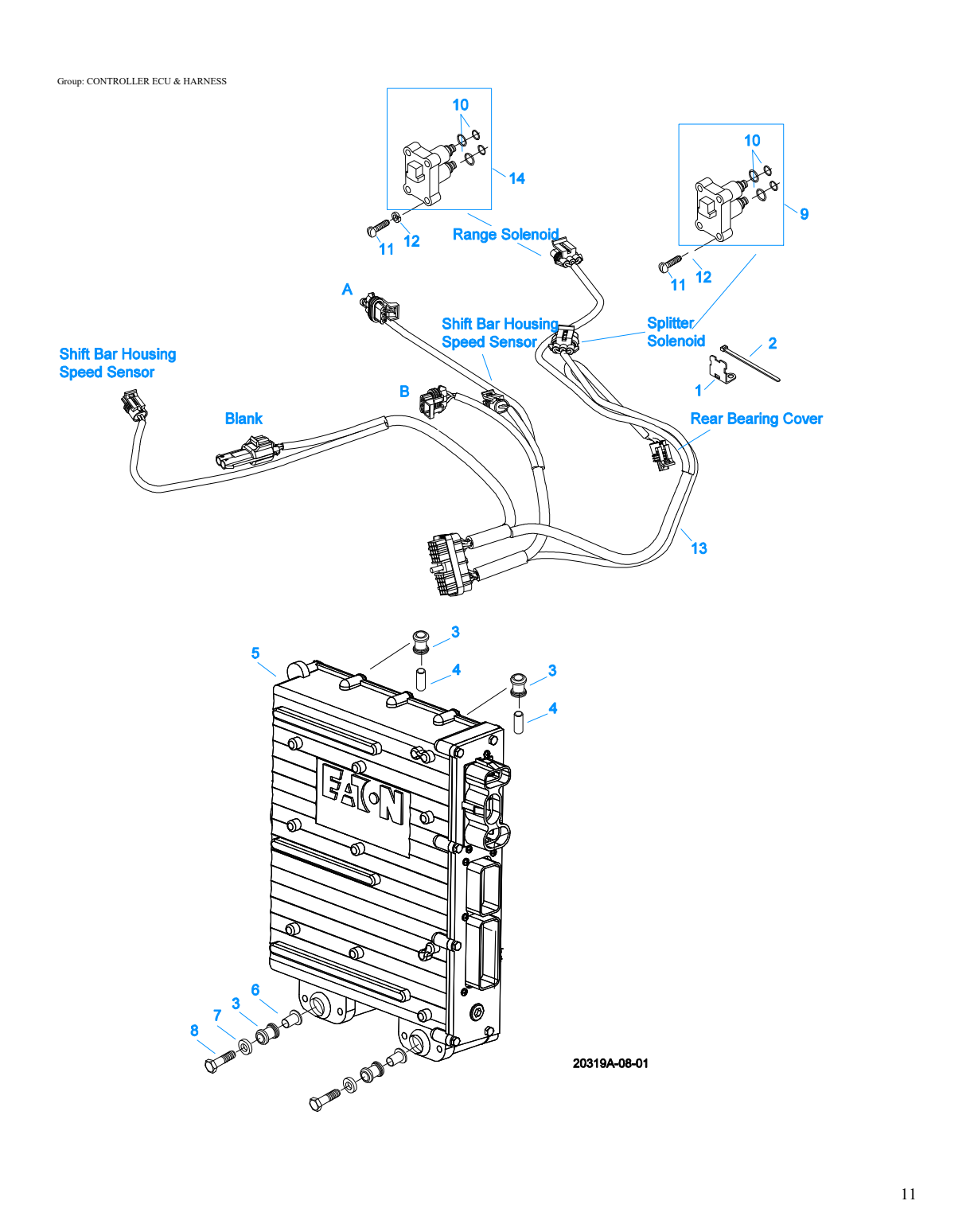 Eaton Fuller RTLO-14918A-AS2 Controller Ecu & Harness exploded-view diagram
