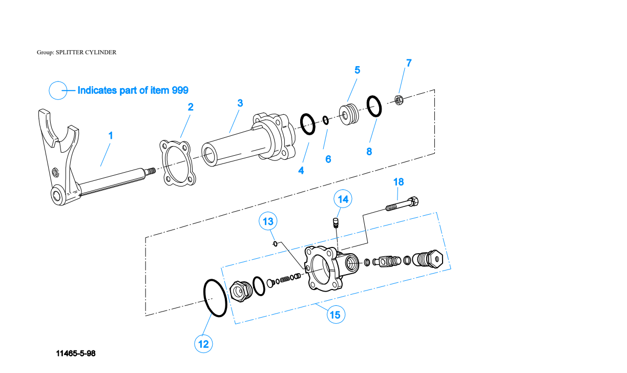 Eaton Fuller RTLO-14918B Splitter Cylinder exploded-view diagram