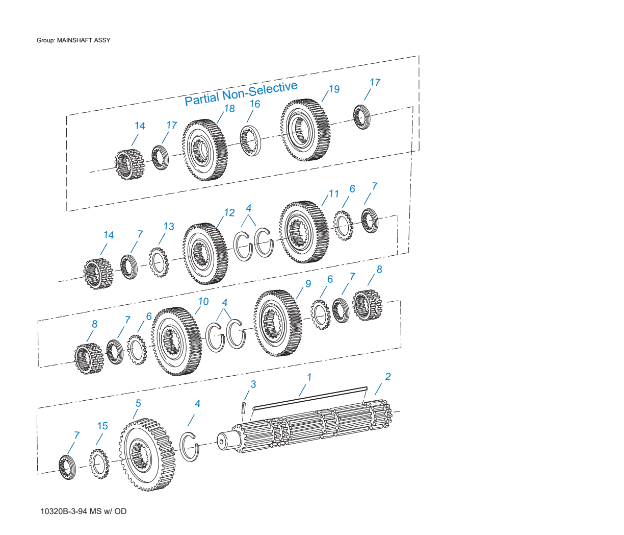Diagrama de despiece: Ensamble de la flecha principal, Eaton Fuller RTLO-16713A
