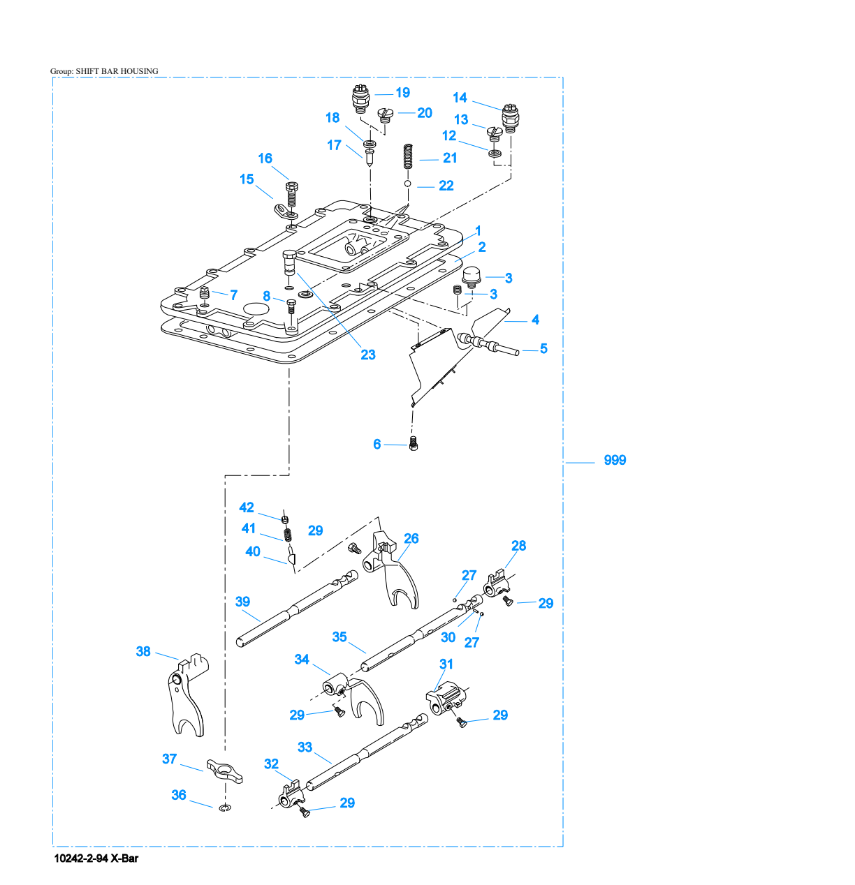 Eaton Fuller RTLO-18718B-T2 Shift Bar Housing exploded-view diagram