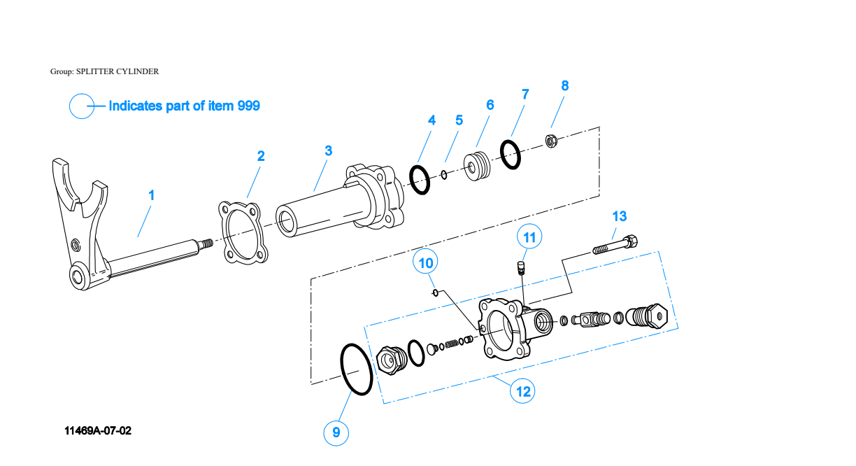 Eaton Fuller RTLO-18718B-T2 Splitter Cylinder exploded-view diagram