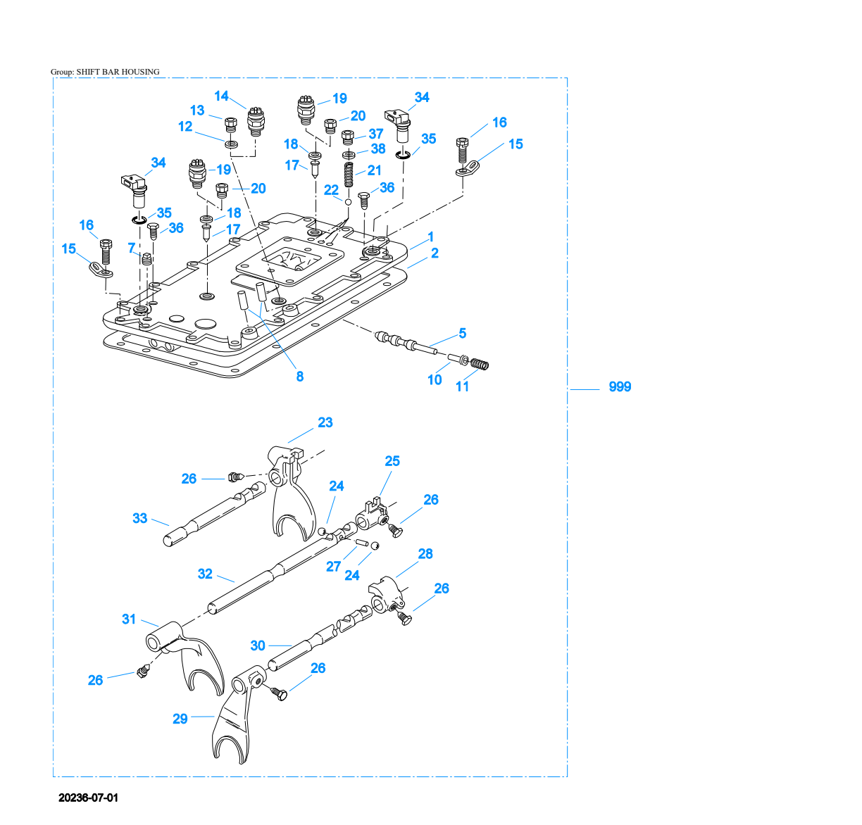 Diagrama de despiece: Carcasa de barras de cambio, Eaton Fuller RTLO-20918A-AS2