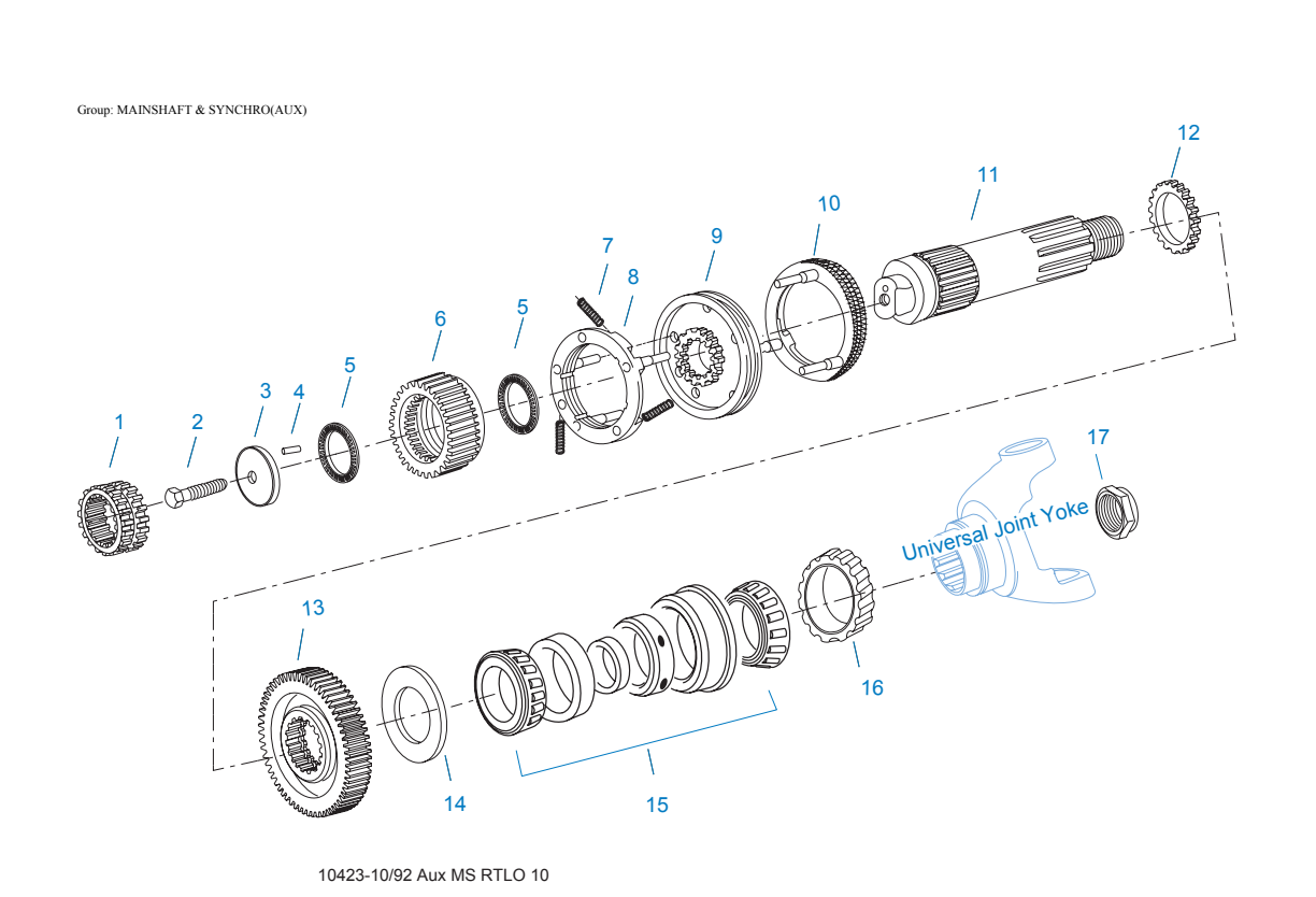 Diagrama de despiece: Flecha principal y sincronizador (auxiliar), Eaton Fuller RTLO-9118A-MT
