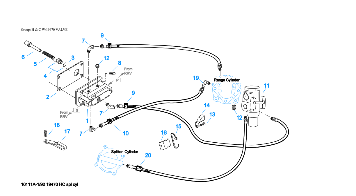 Eaton Fuller RTLOF-16618A H & C W/19470 Valve exploded-view diagram