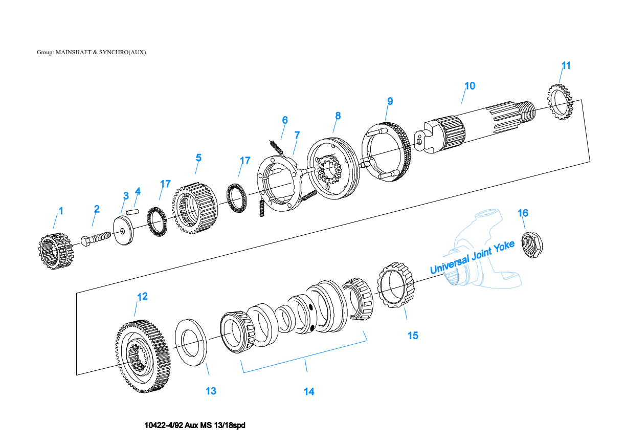 Eaton Fuller RTLOF-16618A Mainshaft & Synchro(Aux) exploded-view diagram